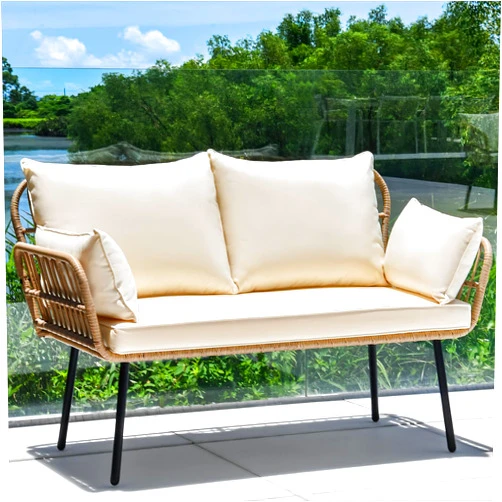 YITAHOME Love Seat Patio Sofa, All-Weather Wicker Loveseats Patio Sectional Furniture Set with Cushions & Lumbar Pillows for Outdoor, Balcony, Backyard, Deck, Poolside