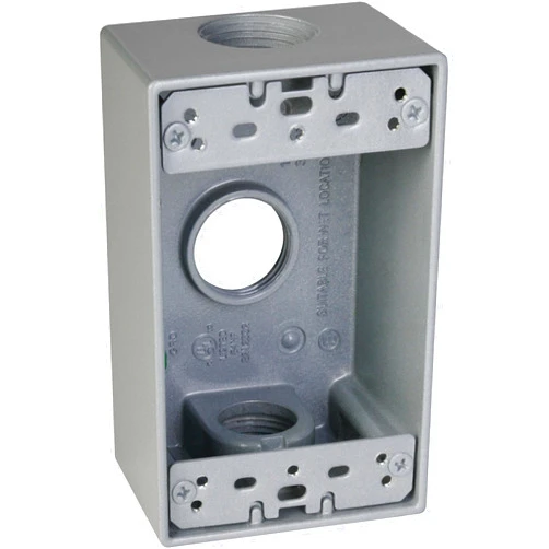 TayMac SB375S Weatherproof Box, 1-Gang, (3) 3/4-Inch Outlets, Gray