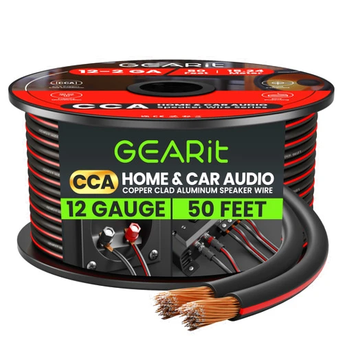 GearIT 12AWG Speaker Wire, GearIT Pro Series 12 AWG Gauge Speaker Wire Cable (50 Feet / 15.24 Meters) Great Use for Home Theater Speakers and Car Speakers Black