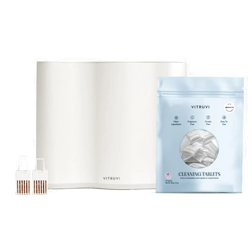 Vitruvi Cloud Humidifer & Cleaning Tablets Bundle | Removes Stains & Residue, Enhance Performance | 602ft Coverage, Large Home Bedroom - Includes 3 Month Filter