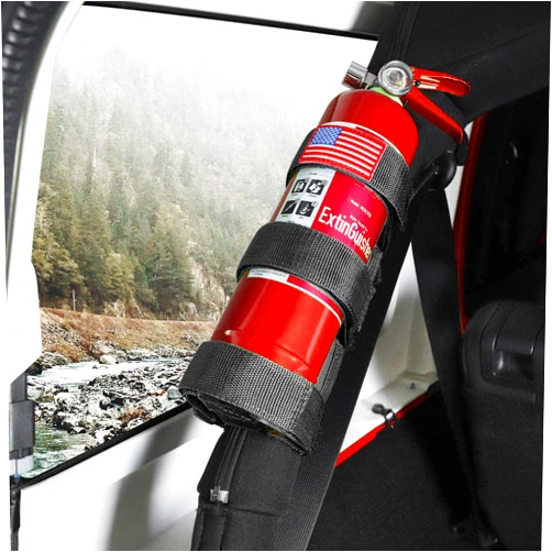 Voodonala for Jeep Roll Bar Fire Extinguisher Holder 2.5-3LB Adjustable Strap Bracket Mount for 1965-2021 Jeep Wrangler TJ CJ YJ JK JKU JL JLU JT, Black, 1pc
