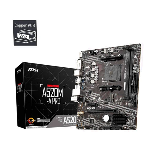MSI A520M-A PRO Gaming Motherboard (AMD Ryzen 5000, AM4, DDR4, PCIe 3.0, SATA 6Gb/s, M.2, USB 3.2 Gen 1, DVI/HDMI, Micro-ATX)