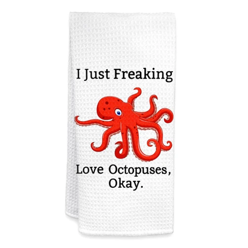 HIWX Octopus Towel, i Just Freaking Love Octopuses Okay Octopus Lover Decorative Kitchen Towels Dish Towels, Octopus Bathroom Decor, Ocean Octopus Hand Towel for Bathroom Kitchen Decor 16x24 Inches