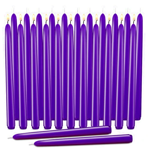 Soyyla Purple Taper Candles, Set of 24 Unscented and Smokeless 10 Inch Taper Candles Long Burning, Paraffin Wax with Cotton Wicks for Burning Approxinately 7-8 Hours Time