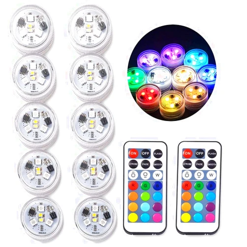 Sxstar 10pcs Submersible LED Lights,Waterproof Underwater Lights,Battery Powered RGB Colour Changing Tea Lights with IR Remote Control for vase, Bowls, Aquarium and Party Decoration