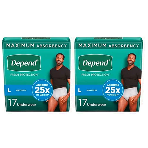 Depend FIT-Flex Incontinence Underwear for Men, Maximum Absorbency, Disposable, Large, Grey, 17 Count (Pack of 2)