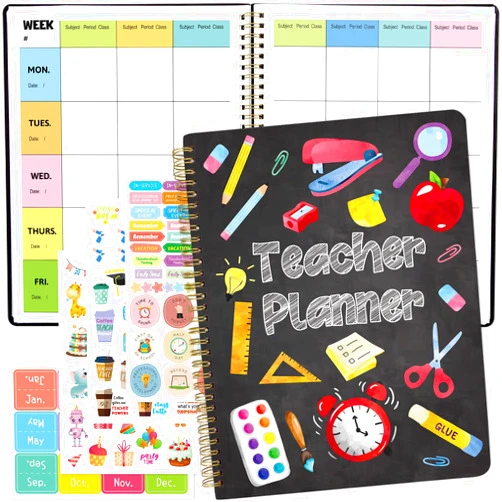 Ceiba tree Teacher Planner Undated 8.5 * 11 inch Weekly Monthly Lesson Plan Planner Book for Teachers Classroom School Year with 11 Sheets Teacher Planner Stickers