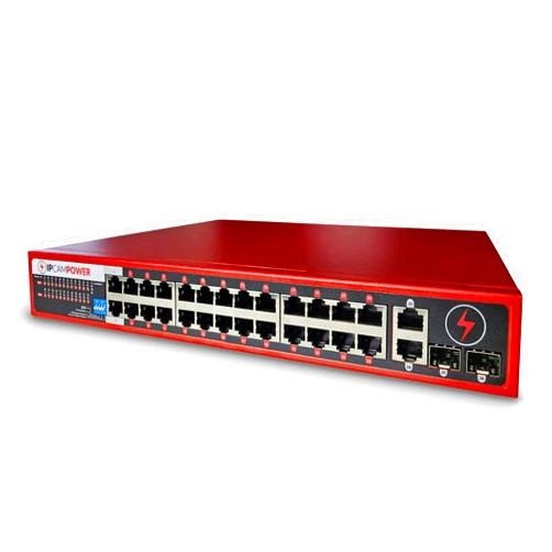 IPCamPower Unmanaged 24 Port POE Network Switch W/ 2 Gigabit Uplinks, POE+ 30 Watts per Port, 360 Watts Total Budget, UL Listed, TAA Compliant