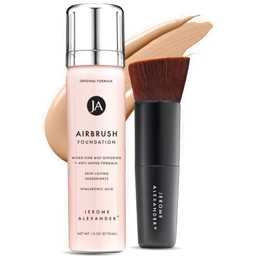 Jerome Alexander MagicMinerals AirBrush Foundation – 2 Piece Set with Airbrush Foundation and Kabuki Brush - Spray Makeup with Anti-aging Ingredients for Smooth Radiant Skin - Warm Medium