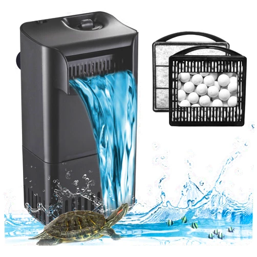 TARARIUM Turtle Tank Filter Aquarium Filter Power Adjustable 10-30 Gal. 222GPH Small Internal Filter 3-Stage Waterfall Bio-Filtration Low Water Level for Freshwater Saltwater Fish Tank Reptile Shrimp Frog