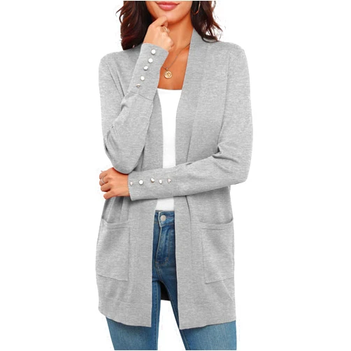 VIISHOW Women Cardigan Sweater Lightweight Open Front Long Sleeve Soft Fine Knit Casual Trendy Kimono Cardigans with Pockets