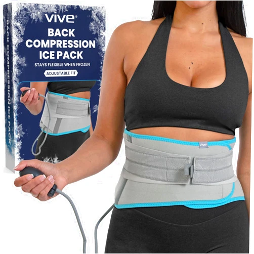 Vive Back Ice Pack for Lower Back Pain Relief with Strap - Large Wearable Gel Ice Pack Wrap Reusable for Injuries - Inflatable Lumbar Compression Cold Pad Brace - Ice Belt for Bulging Disc & Sciatica