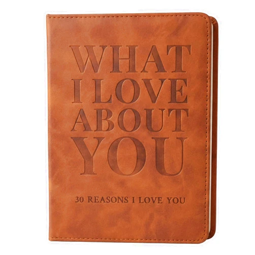 YOELOVE What I Love About You Leather Book – 30 Reasons Why I Love You, Fill-In-The-Blank Journal for Him & Her, Romantic Couples Keepsake (Brown Debossed)