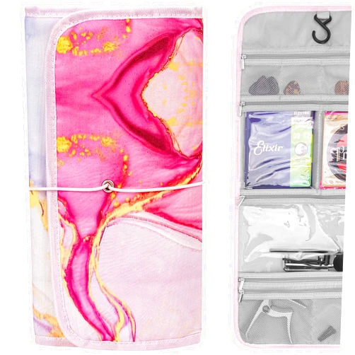 GEEKRIA Elite Guitar Accessory Organizer, Foldable Bag, Easy Access Pockets Case, Picks Parts Holder Storage (Pink Marble)