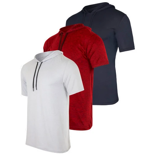 Real Essentials 3 Pack: Men's Dry Fit Short Sleeve Active Athletic Hoodie Pullover Sweatshirt (Available in Big & Tall)