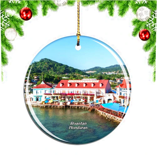 Weekino Honduras Roatan Port Christmas Xmas Tree Ornament Decoration Hanging Pendant Decor City Travel Souvenir Collection Double Sided Porcelain 2.85 Inch