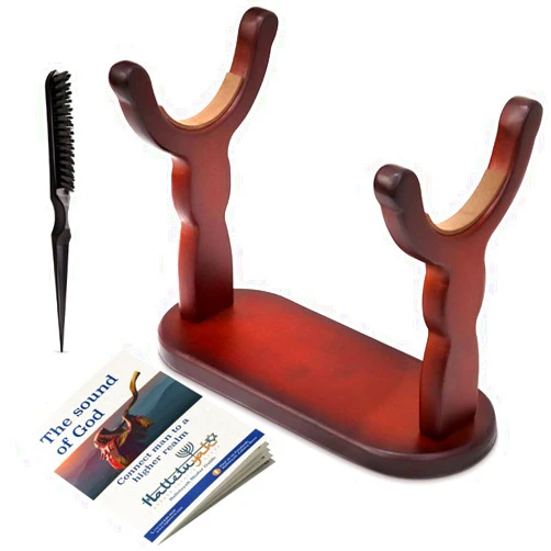 HalleluYAH Set of Shofar Stand - with Shofar Cleaning Brush, Shofar Blowing Guide | Fits All Horn Kosher Yemenite Shofars- Kudu, Oryx, Eland Full-Polished, Half-Polished- Made in Israel