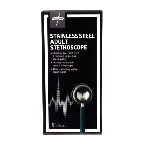 Medline Elite Adult Stainless Steel Stethoscope, Black, High Acoustic Sensitivity