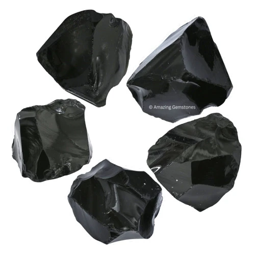 Amazing Gemstone Black Obsidian Raw Crystals and Healing Stones, Natural Rocks for Tumbling and DIY Raw Stones and Crystals (5 Pieces)
