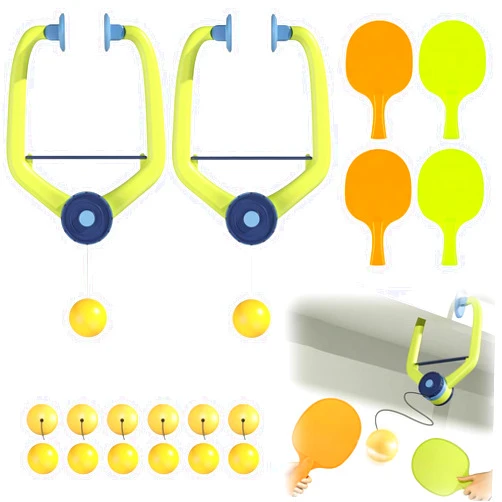 Sufeasdf Hanging Table Tennis Trainer Portable Set, (1 Pcs Trainer 6 Balls & 2 Pcs Trainer 12 Balls) Door Pong Game for Kids with Racket and Balls, Adjustable Hanging Table Tennis Trainer