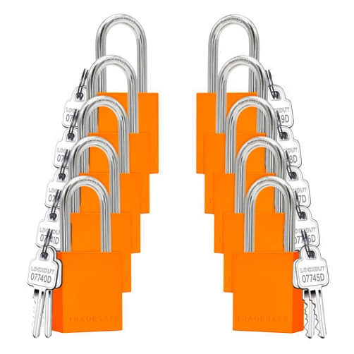 TRADESAFE Lockout Tagout Locks Set - 10 Orange Aluminum Loto Locks, Keyed Different Lock Out Tag Out Padlocks, 2 Keys Per Lockout Padlock, OSHA Compliant