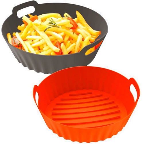 Seropy Silicone Air Fryer Liners Reusable Airfryer Liners 2 Pack 3-5 QT Silicone Pot 7.7 Inch, Air Fryer Basket Round Silicone Mat Oven Baking Tray Replace Parchment Paper for Air Fryer Accessories