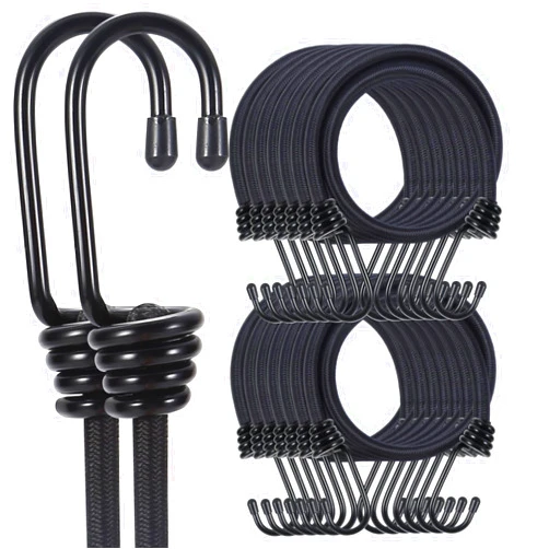 Yuxh Bungee Cords Heavy Duty Outdoor 2ft Bungee Straps with Hooks Black Bunji Cord 24 inch 16Pcs