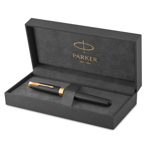 PARKER Sonnet Fountain Pen, Matte Black Lacquer with Gold Trim, Fine Nib (1931516)