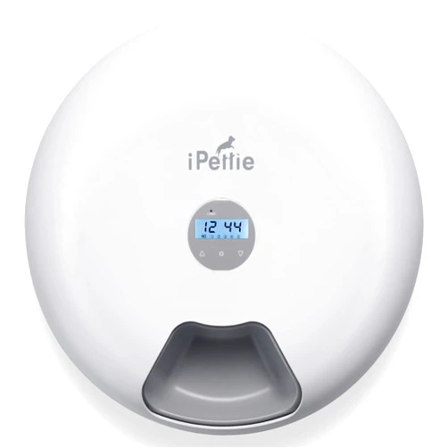 iPettie Donut 6-Meal Automatic Wet and Dry Food Pet Feeder with Programmable Timer (Ice Packs Not Included), Auto Dispenser for Cat and Small & Medium Dog, Batteries & USB Power Supply, White