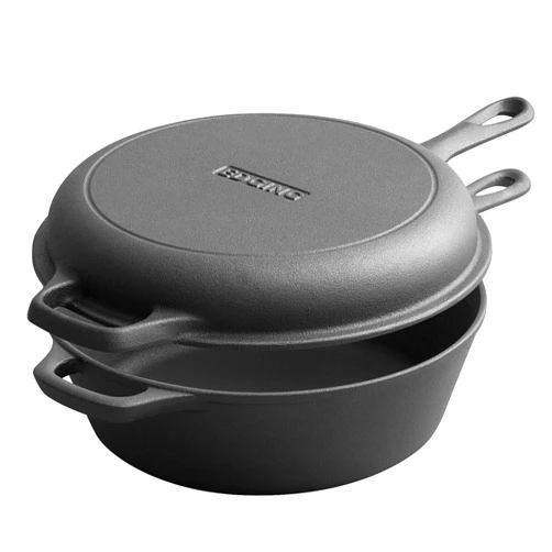 EDGING CASTING 2-in-1 Pre-Seasoned Cast Iron Dutch Oven Pot with Skillet Lid Set, 10