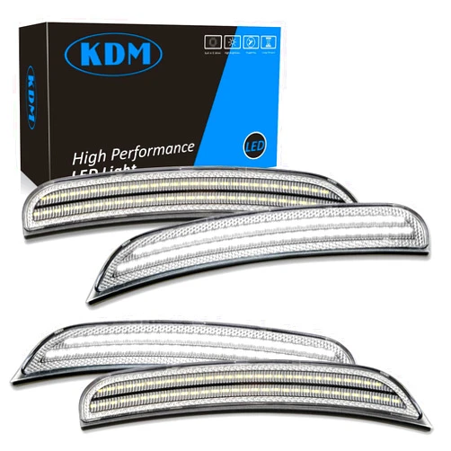 KDM Clear Lens LED Bumper Side Marker Reflectors Lights Dual Rows Bright White, Fit for 2015 2016 2017 2018 2019 2020 2021 2022 2023 2024 Chrysler 300,Front & Rear Fender Bumper Lamp,4Pcs Pack