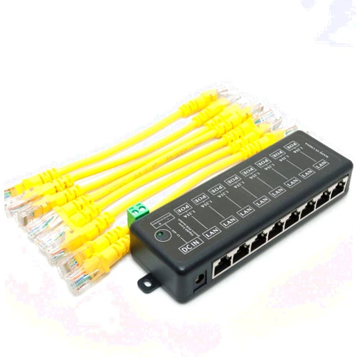 DSLRKIT 8 Ports Gigabit Passive PoE Injector Midspan Ethernet Adapter Without Power Adapter