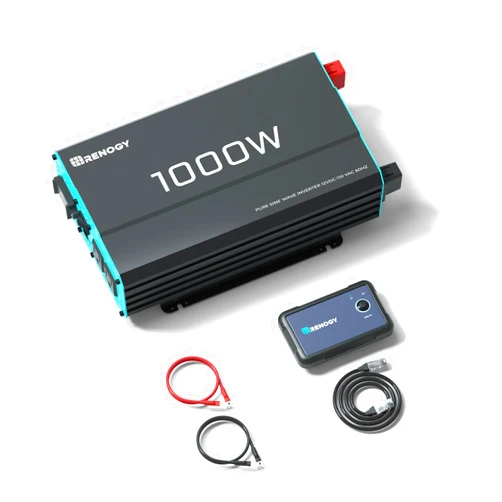 Renogy 1000W 12V Pure Sine Wave Inverter 12VDC to 110VAC, Solar Power Inverter with Built-in 5V/2.1A USB/Hardwire Port, 16.4FT Remote Controller, 4AWG 3FT Inverter Cables, UL Certification, RV, Truck