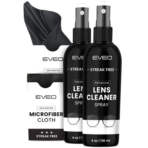 EVEO Eyeglass Cleaner Spray - No Streaks Technology with Microfiber Cleaning Cloth- Glasses Cleaning Kit - Glasses Cleaner Spray with Lens Cleaner Cloth - Screen & Eye Glasses Kit - 8oz (4ozx2)