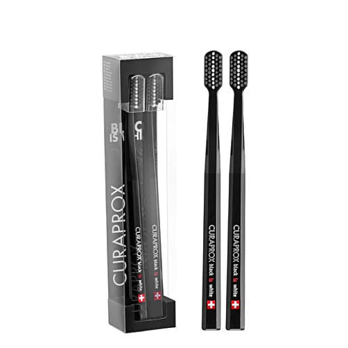 Curaprox Black is White Duo, Ultra-Soft Toothbrush, Black and White, Pack of 2