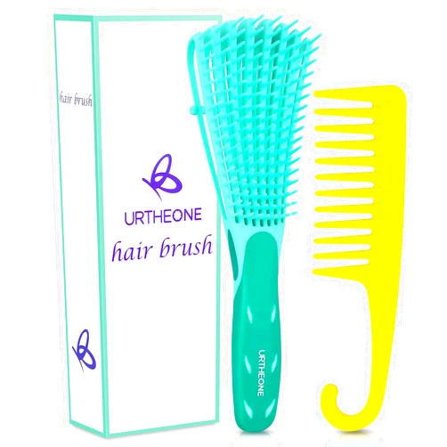 URTHEONE Detangling Hair Brush,Hair Detangler Brush and Wide Tooth Comb Set for Black Natural Curly Wet Dry Thick Straight Long Hair, Afro American Type 3a-4c, Comfortable Grip,Easy to Clean, Durable