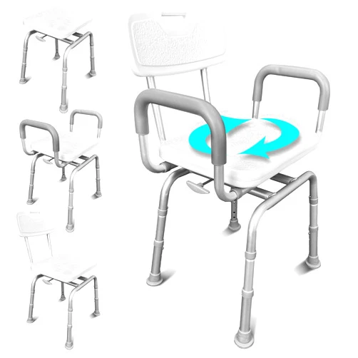 Vive Swivel Shower Chair for Inside Shower - Seat for Elderly, Disabled, Adults, Seniors - 360° Rotating, Narrow & Height Adjustable - Tub Bench Stool for Bathroom Mobility with Removable Back & Arms