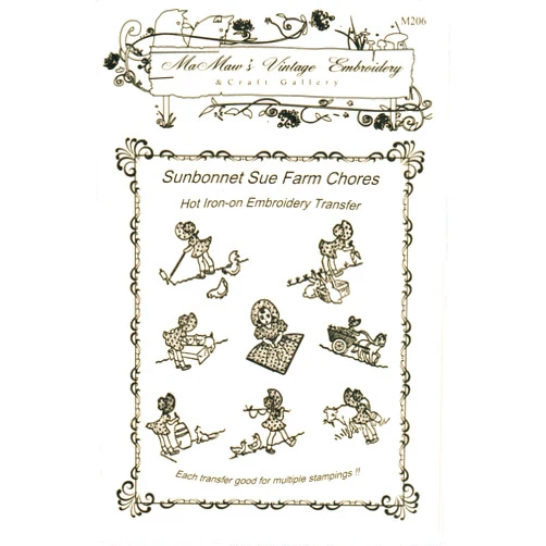 Mamaw's Vintage Embroidery Sunbonnet Sue Farm Chores Hot Iron Embroidery Transfers