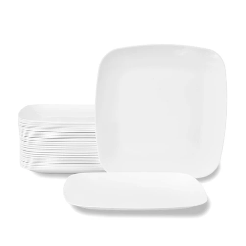 BloominGoods Plastic Disposable Square Dinner Plates | 50-Pack 10.25 inches White Square Plates | Ideal for Weddings, Parties, & Catering | Heavy Duty & Non Toxic