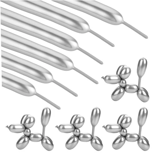 Prasacco 50 Pcs 260 Balloons Long Balloons Metallic Silver Balloons Latex Modeling Twisting Balloons for Birthday Wedding Engagement Anniversary Christmas Festival Party Decoration