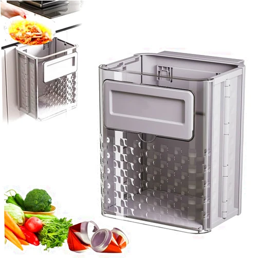 OFY ONLY FOR YOU Foldable Hanging Trash Can,2024 New Hanging Kitchen Trash Can, Foldable Waste Bin for Kitchen, Collapsible Hang Small Plastic Garbage Can for Cabinet/Car/Bedroom/Bathroom(Gray)