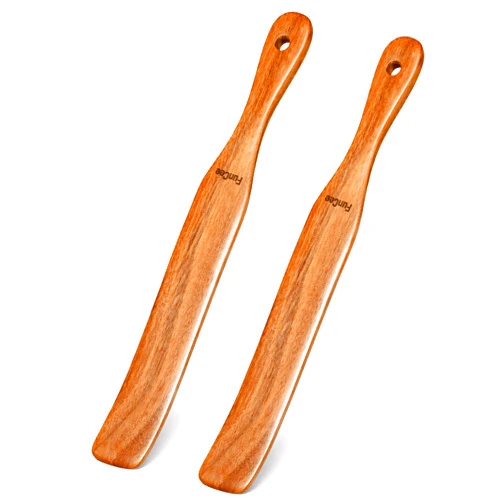 FunCee 2 Pack Wooden Spurtle for Sourdough Starter, Mixing, Reaching Bottom of Jar, Dough Whisk, Long Handle Jar Spatula, Spurtles Kitchen Tools Teak Wood Kitchen Utensils kit for Baking, Cooking