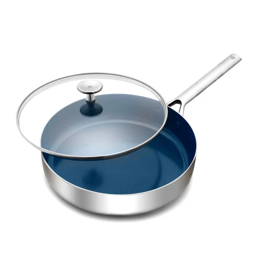Blue Diamond Cookware Tri-Ply Stainless Steel Ceramic Nonstick, 3.75QT Saute Pan Jumbo Cooker with Lid, PFAS-Free, Multi Clad, Induction, Dishwasher Safe, Oven Safe, Silver