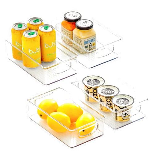 mDesign Kitchen Cabinet and Pantry Storage Organizer Bins - Pack of 4, Shallow, Clear