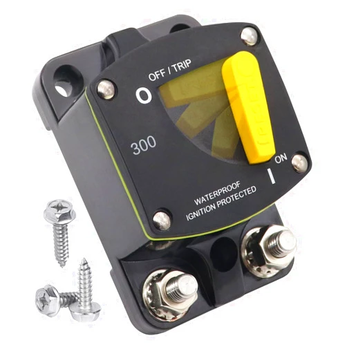 T Tocas Waterproof 2-in-1 300A Amp Manual Reset Battery Circuit Switch Breaker for Marine RVs Yacht Trolling MPPT Boat Battery Solar System, 12V-48V DC (300a)