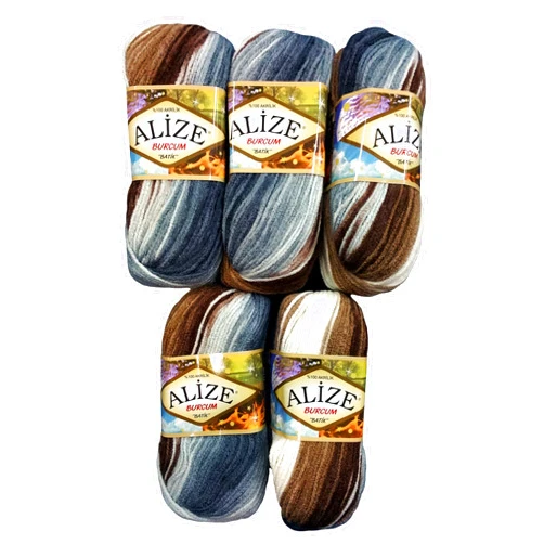 Burcum Batik Alize Burcum batik wool 5 x 100 gram multicolored with color gradient , 500 grams (17,63 oz) knitting wool 1150 yds (1050 meters) brown, beige, gray, white 5742