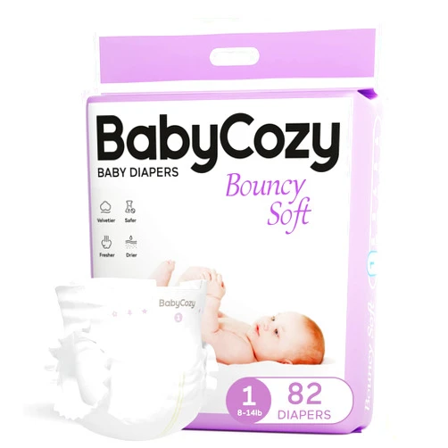 Babycozy BouncySoft Newborn Diapers for Sensitive Skin, Hypoallergenic Disposable Diapers, Plain White Diapers Without Chlorine, Soft Diapers for Baby&Infant&Preemie, Size 1(8-14lb) 72 Count