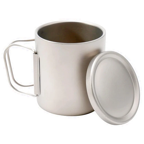 BlesConi Double Wall Titanium Mug with Lid for Coffee Tea Water Camping Hiking Backpacking(With handles 450ml)