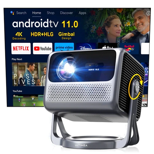 ULTIMEA Smart Projector with Android TV 11.0 and Netflix, Projector 4K with Wifi and Bluetooth 5.3, Home Cinema Dust-proof 4K Projector with Dolby Audio, Gimbal Stand, 600 ANSI HDR+HLG, Nova C40