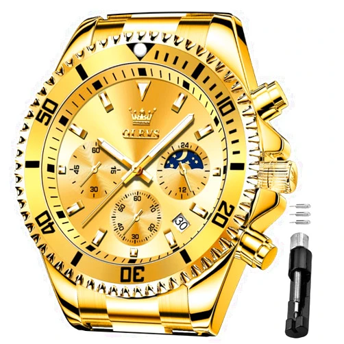 OLEVS Men's Waterproof Watches Stainless Steel Waterproof Chronograph Wrist Watches Luxury Dress White Luminous Big Face Analog Quartz Male Watches